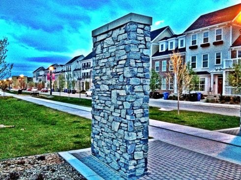 Currie Barracks inner city Calgary community stone pillar