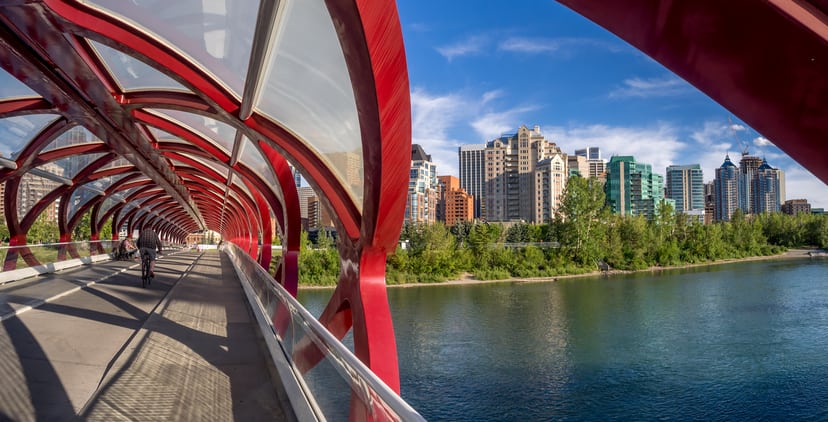 yyc downtown west end river view from peace bridge