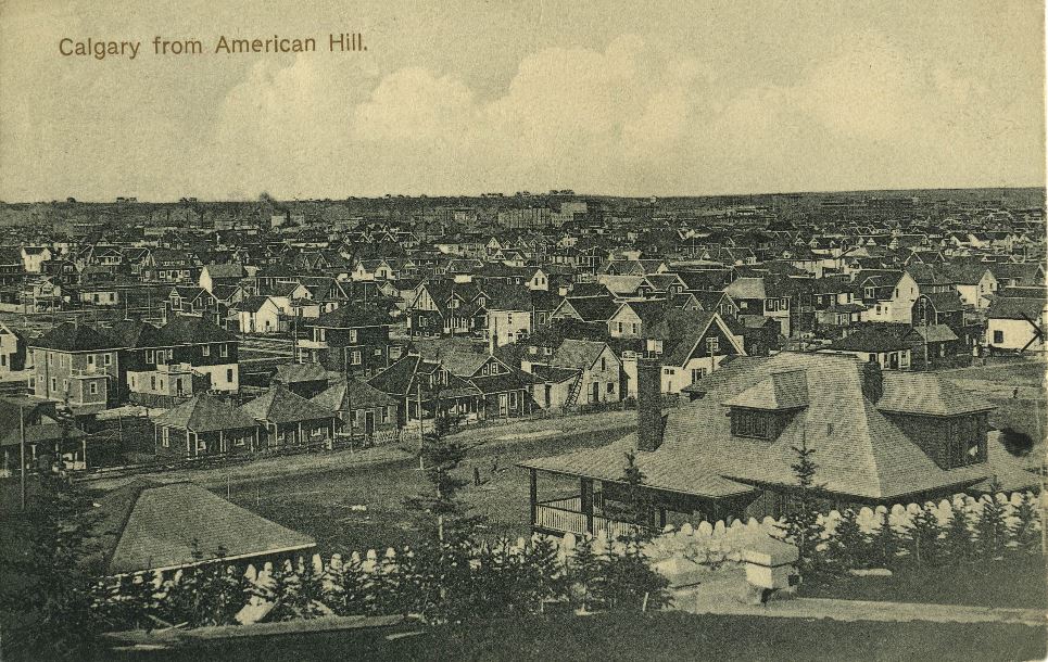 historical picture of calgary american hill downtown view